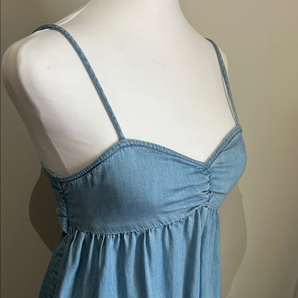 SO Light Blue Chambray Denim Babydoll Mini Sundress Tunic Tank - Picture 3 of 12